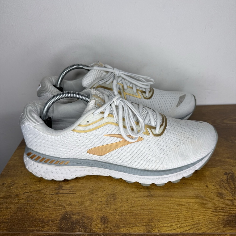 Brooks White and Gold Athletic Shoes
